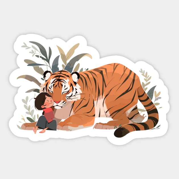 Adorable Tiger Animal Loving Cuddle Embrace Children Kid Tenderness Sticker by Cubebox